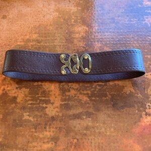 Barneys New York Brown Leather Belt with Ornate Buckle